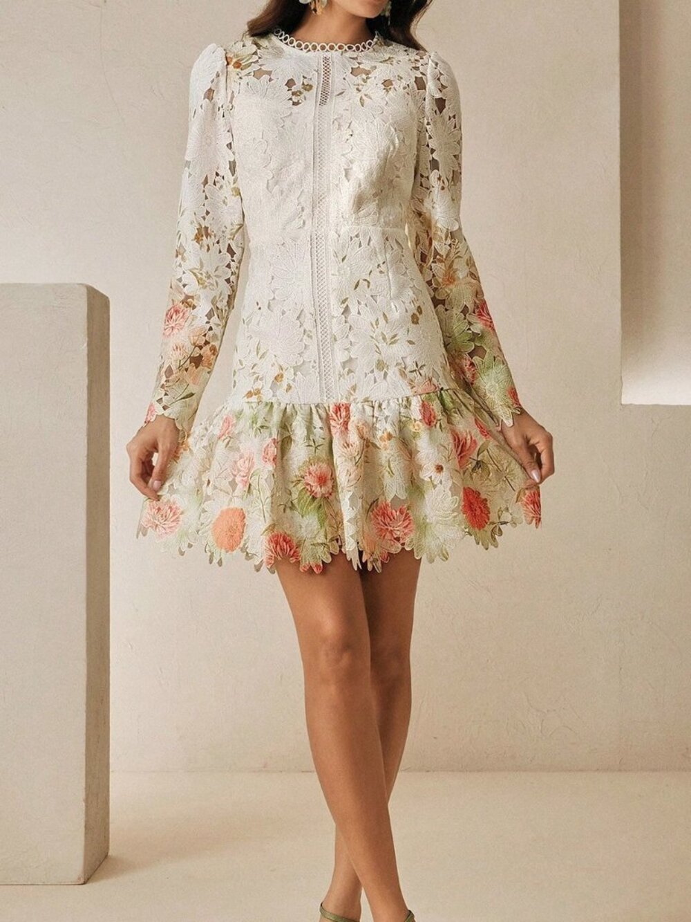 Multicolor Vintage Women's Elegant Floral Mini Dress - Picture 4 of 7